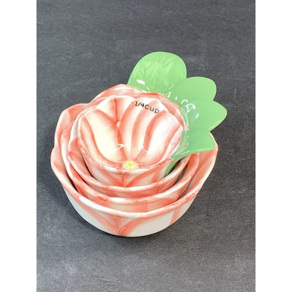 Set Of 4 Floral Theme Pier 1 Measuring Cups - 1 Cup, 1/2 Cup, 1/3 Cup, 1/4 Cup